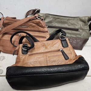 3 STONE MOUNTAIN Leather Hobo Bag Purse Handbag Bundle Lot Tan Black Green